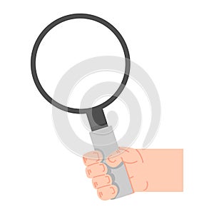 hand holding magnifying glass flat