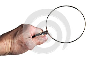 Hand Holding Magnifying Glass Over Fine Print Message