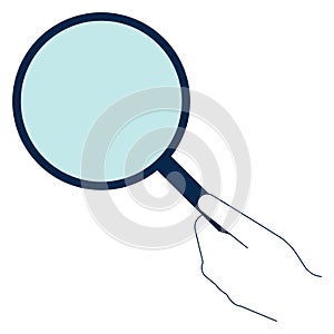 Hand holding magnifying glass. Search icon. Looking sign