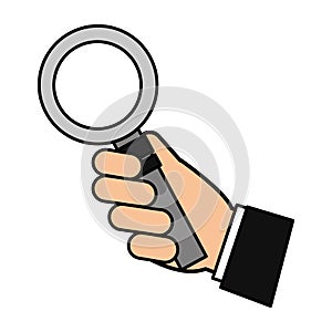 hand holding magnifying glass social media