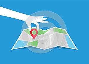 Hand holding map location icon
