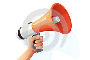 Hand holding megaphone. Announce, advertise and proclaim concepts