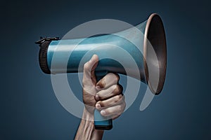 Hand holding megaphone Announcement concept promotion and advertising concept