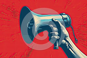 Hand holding megaphone Announcement concept promotion and advertising concept