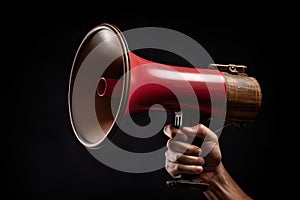 Hand holding megaphone Announcement concept promotion and advertising concept