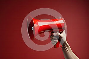 Hand holding megaphone Announcement concept promotion and advertising concept