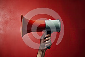 Hand holding megaphone Announcement concept promotion and advertising concept