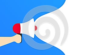 Hand holding megaphone with empty blank for your message in bubble speech. Loudspeaker. Announcement. Advertising. Vector EPS 10.