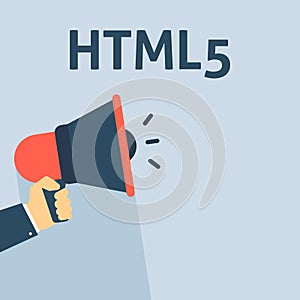 Hand Holding Megaphone With HTML5 Announcement