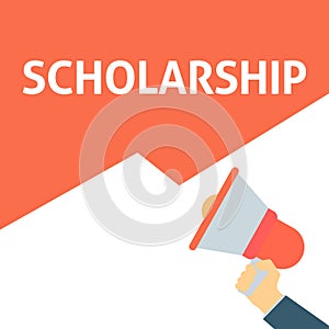 Hand Holding Megaphone With SCHOLARSHIP Announcement photo