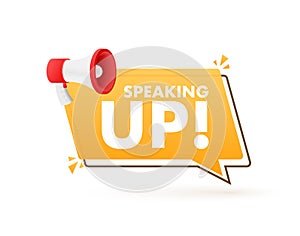 Hand Holding Megaphone with speak up. Megaphone banner. Web design. Vector stock illustration.