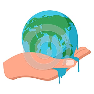 Hand holding melting earth