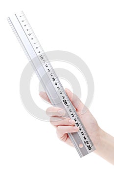 Hand holding metal ruler