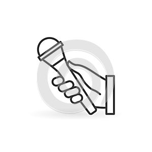 Hand Holding Mic outline vector concept minimal icon