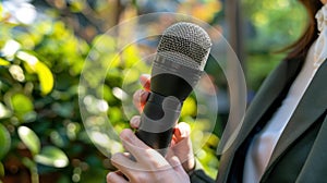 The hand holding microphone.AI generated image