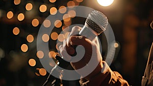 The hand holding microphone.AI generated image