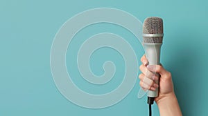 Hand Holding a Microphone.AI generated image