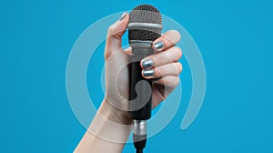 The hand holding microphone.AI generated image
