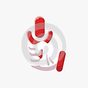 Hand Holding Microphone Flat Icon Design. Clean Illustration with Shadow on Isolated White Background