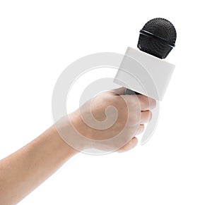 Hand holding microphone for interview