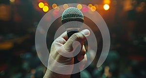 Hand Holding Microphone On Stage During Performance