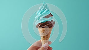 a hand holding an Mint Choco ice cream cone - ai.