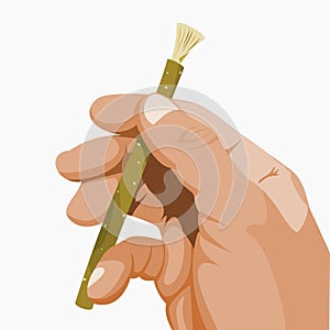 Isolated Hand Holding Miswak Obliquely Vector Illustration