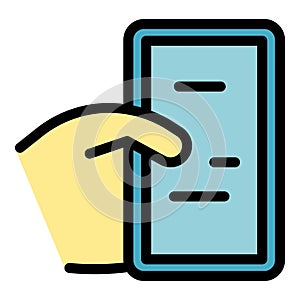 Hand holding mobile icon vector flat