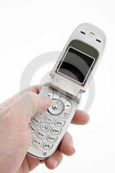 Hand holding mobile phone with clipping path
