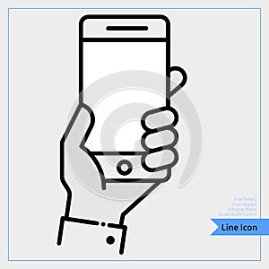 Hand holding mobile phone icon - Professional, Pixel-aligned, Pixel Perfect, Editable Stroke, Easy Scalablility