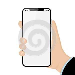 Hand holding mobile phone isolated vector.