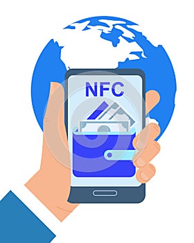 Hand Holding Mobile Phone NFC Payment Application