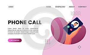 Hand holding mobile phone pose for phone call communication illustration for landing page concept