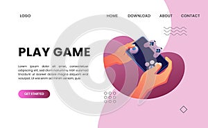 Hand holding mobile phone pose for playing game for entertainment illustration for landing page concept