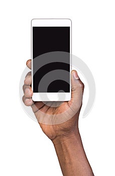 Hand holding mobile smart phone with blank screen