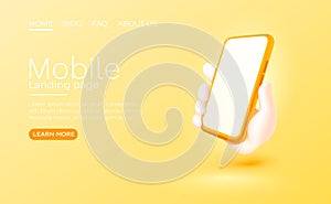 Hand holding mobile smart phone with blank screen. Modern mockup. Vector