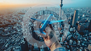 The hand holding model airplane.AI generated image