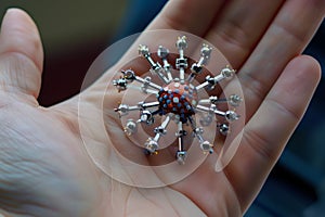 hand holding a model of a nanorobot