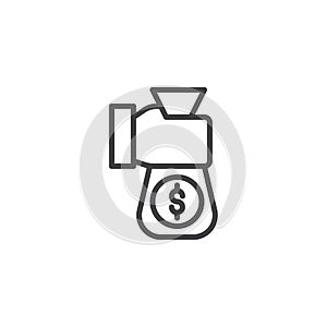 Hand holding money bag with dollar outline icon