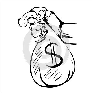 Hand holding money bag vector illustration