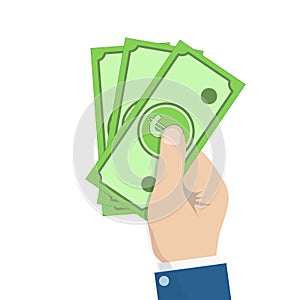 Hand holding Money, Cash bills in hand, payment type. Vector Ill