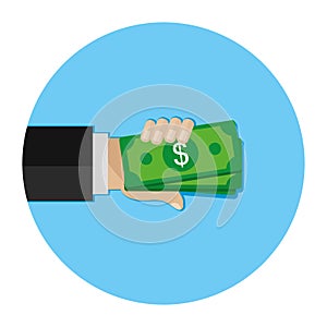 Hand holding money. Dollars, cash, money exchange concepts. Modern flat design vector illustration