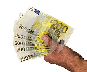 Hand holding money - Euro Money. euro cash no background. Euro Money Banknotes