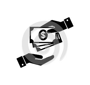 Hand holding money. Hand with banknotes. Cash payment and receiving money icon. photo