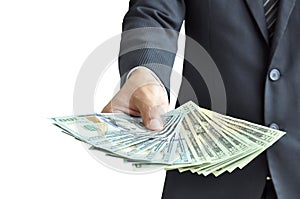 Hand holding money - United States dollar (USD) bills