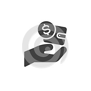 Hand holding money wallet vector icon