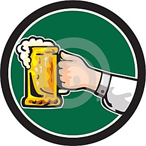 Hand Holding Mug Beer Circle Retro