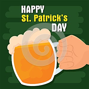 Hand holding a mug with beer Saint patrick day poster Vector