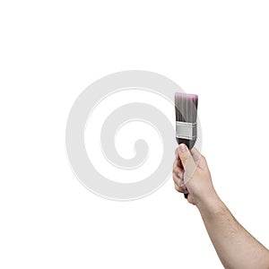 Hand Holding a Narrow Paintbrush with Clipping Path