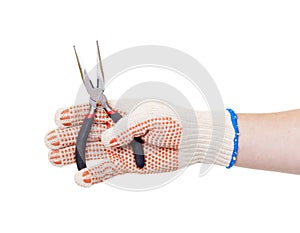 Hand holding the needle nose pliers